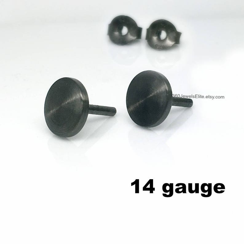 14 Gauge Black Post Earring Round Stud Earrings for Men Etsy