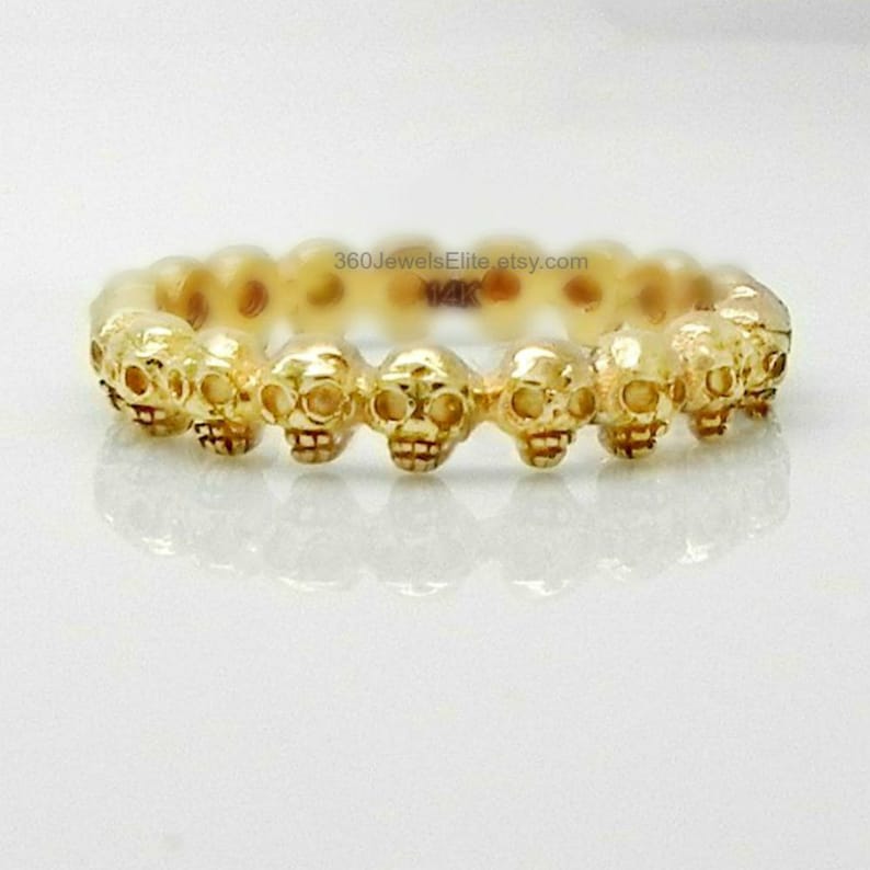 14K Yellow Gold Alternative Wedding Ring Goth Skull Eternity Etsy