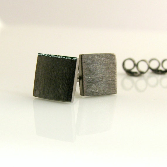 Men's stud earrings, black elegance gold square stud earrings, men's earring studs, square studs, flat square earrings, small studs,  E317MB