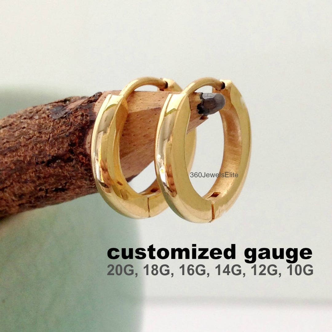 14 or 16 Gauge Earring, Solid Gold Gauged Hoop Earrings, Men's Hoop Earrings, Cartilage Earrings