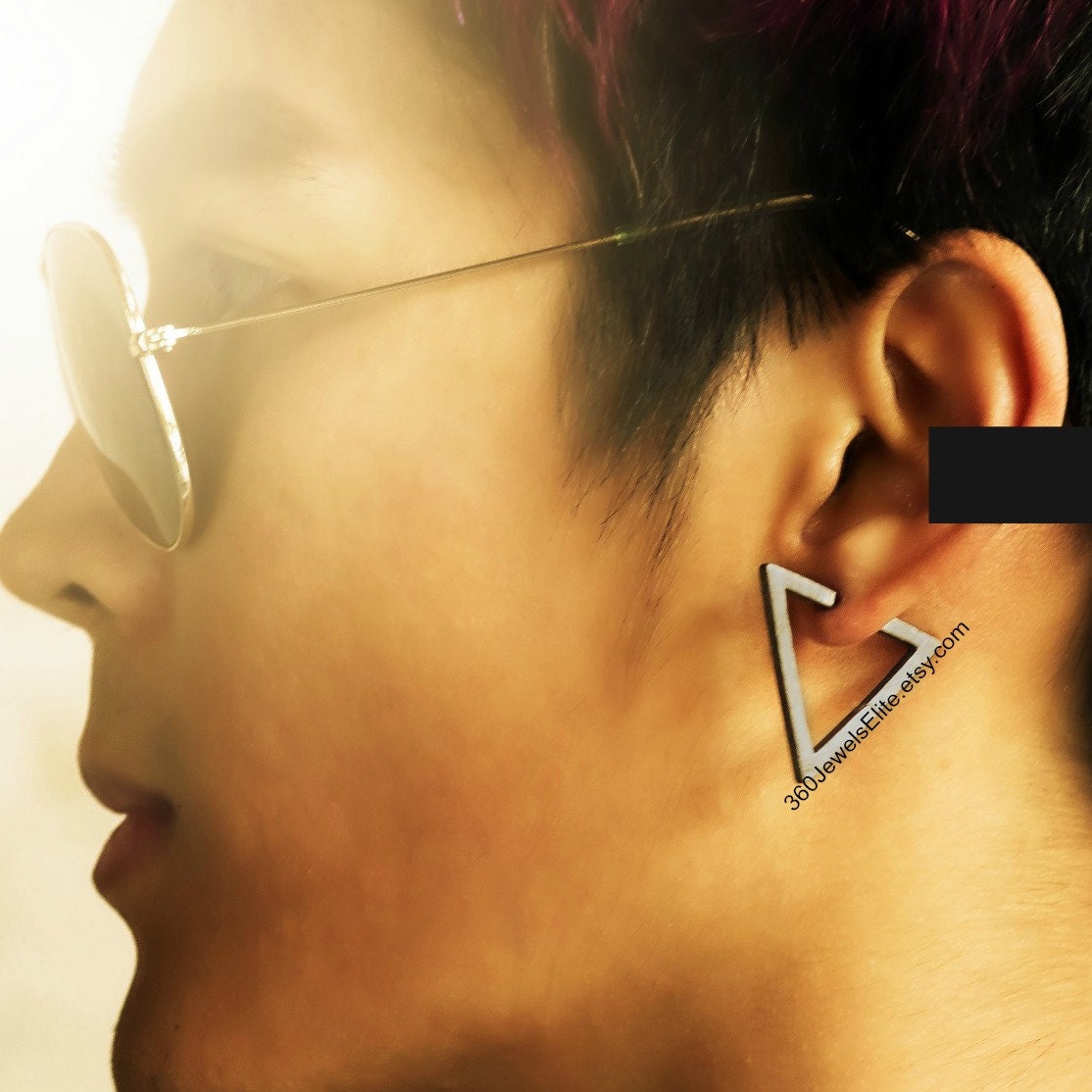Black Triangle Earrings for Men Large Triangle Earrings Etsy Male