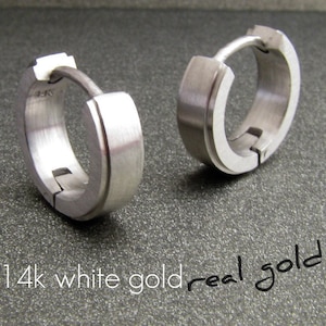 Tief arktische Weißgold-Creolen, Weißgold-Creolen, Herren-Creolen in Gold, massiv Gold-Creolen, Huggie-Creolen, E001 MW