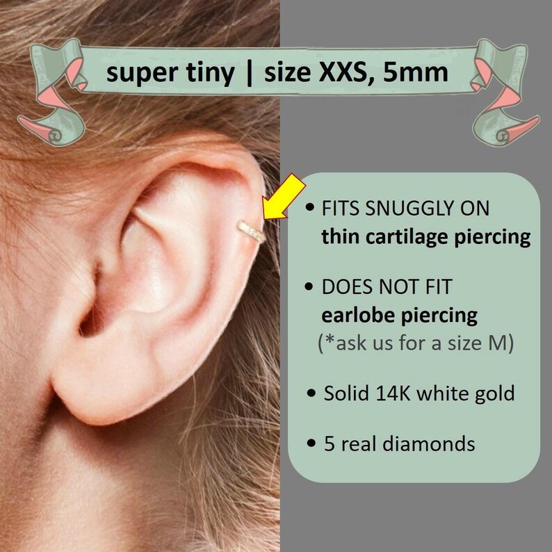 Tiny Gold Hoop Earring Diamond Hoop Earring Cartilage Etsy