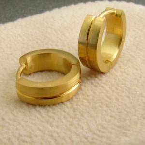 Men's hoop earrings, binary solid gold hoop earrings, handmade men's earrings, 18K solid gold hoop earrings, huggie hoop earrings, E001MY image 4