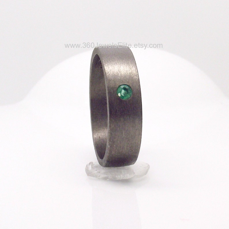 5-6mm Emerald Wedding Band Black Gold Plated over 925 Sterling Silver Simple Flat Tube Ring Style Engravable and customizable image 4