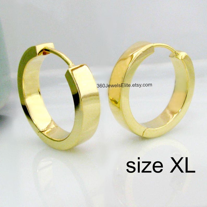 Gold hoop earrings solar yellow gold hoops men's Etsy