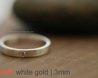 Promotion - White Gold Diamond Wedding Band - 3mm Ring - Brushed or Polished Available - Engravable