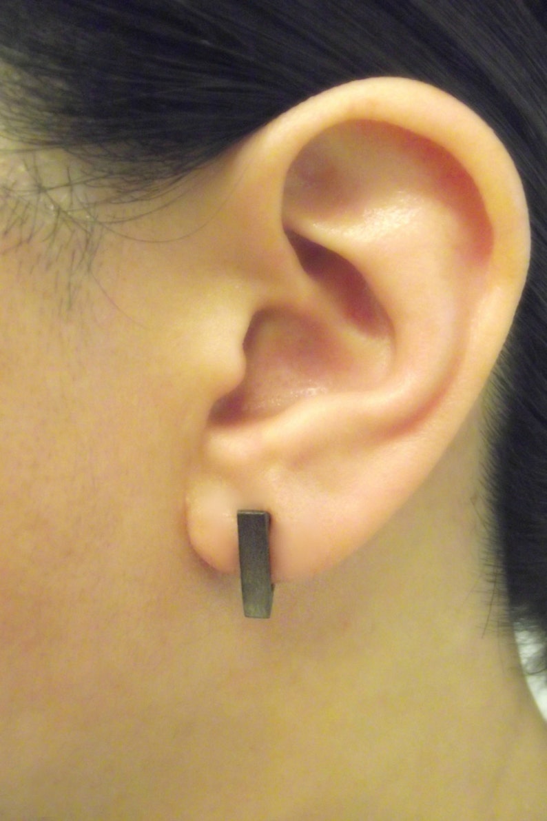 Men's hoop earrings, blacken ash triangle hoop earrings, small hoop earrings for men, cartilage earring, helix hoop earring, E230MB image 5