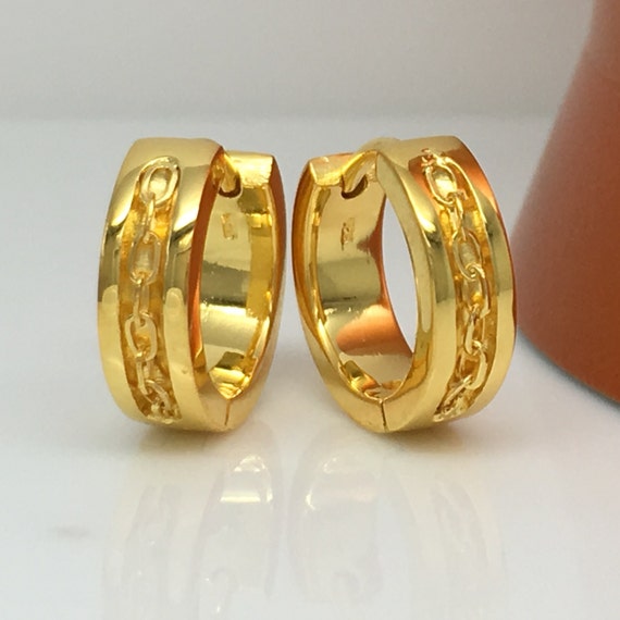 18K Gold Earrings Mens Gold Huggie Hoops, 12mm Gold Hoop Earrings for Men,  Minimalist Patterned Small Hoop Earrings by Twistedpendant - Etsy