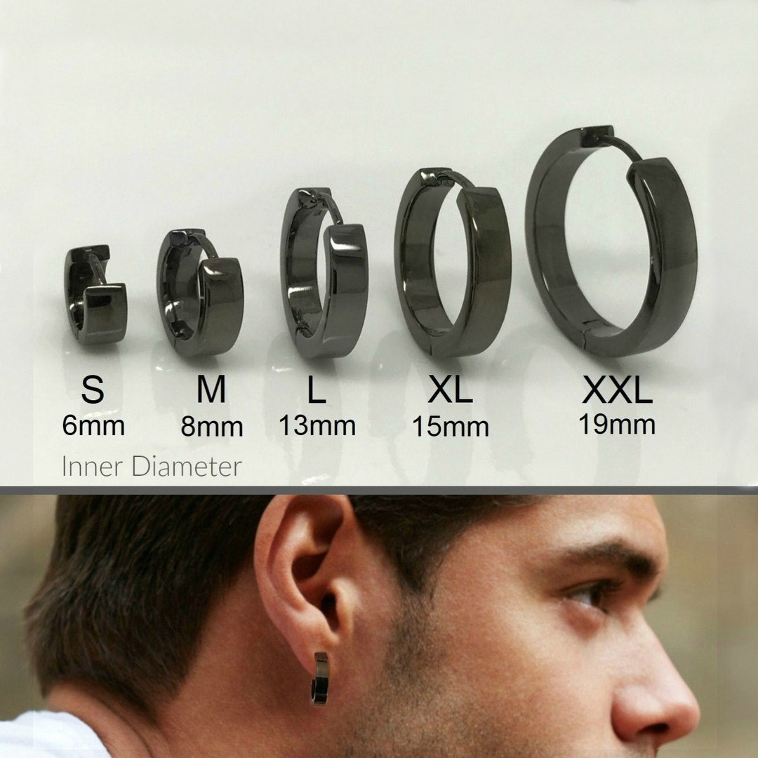 The Medium Black Hoop Earrings in Platinum (Clip)