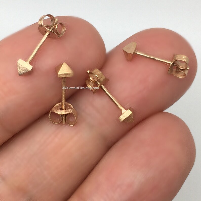 14K solid rose gold pyramid stud earrings stud earrings gold stud earrings rose gold studs men's stud earrings 3mm studs E310RGold image 4