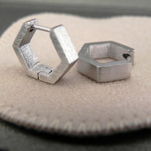 Polar ice hex hoop earrings, men's hoop earrings, hexagon hoop earrings, geometric hoops earrings, everyday male etsy earrings, E250MW