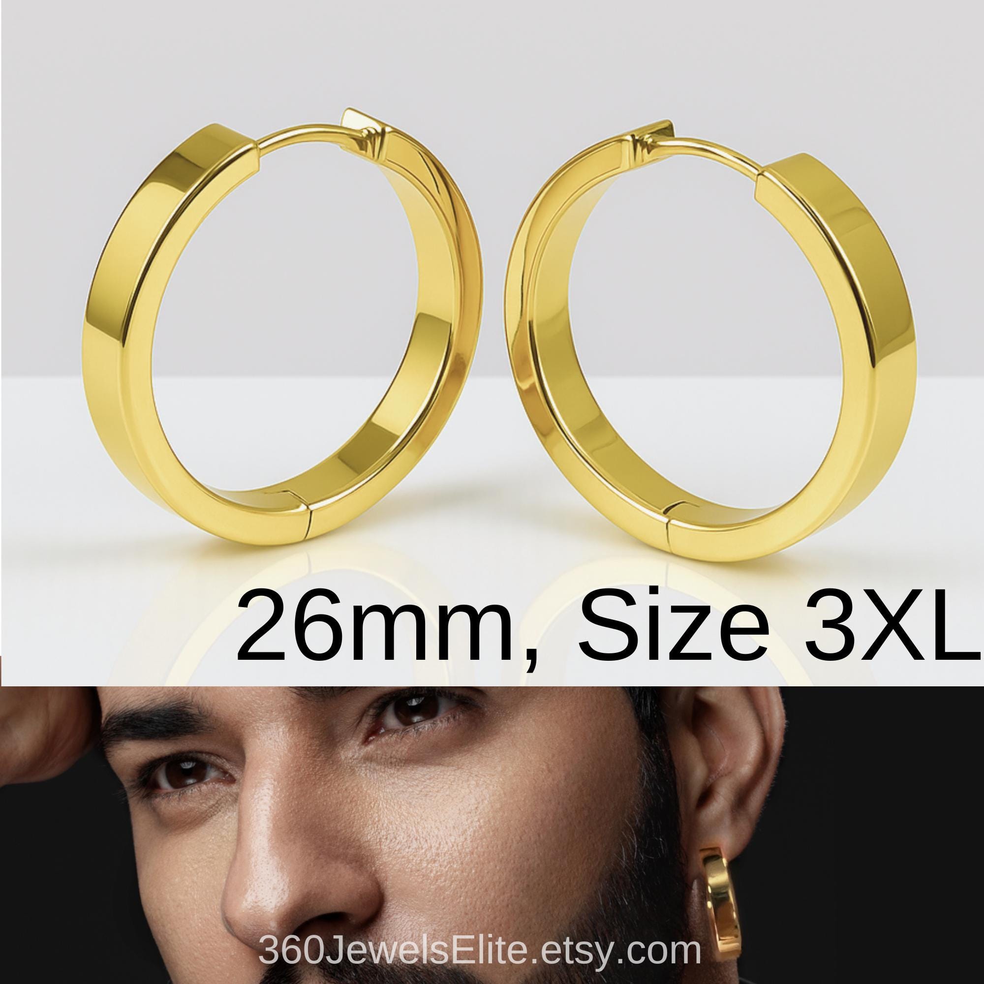 3x-large Gold Hoop Earrings for Men - Round Earrings for Guys