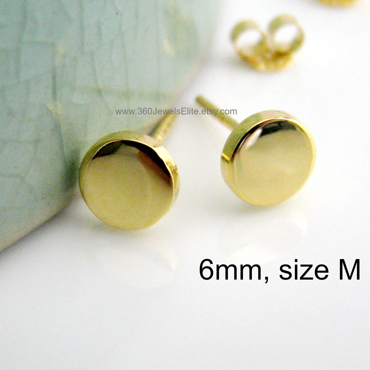 Mens gold stud earrings, brushed 24K gold plated over 925 silver