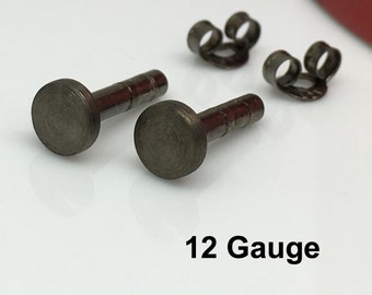 12 gauge earring, dusty charcoal men's stud earrings, 12 gauge cartilage earring, gauge stud earrings, black stud earrings, 420 MB 12G