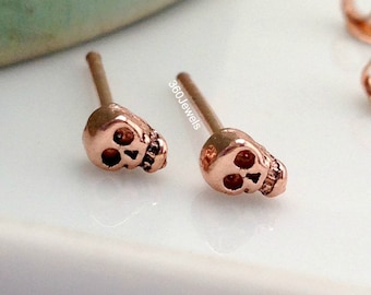 Men's stud earrings, evil skull stud earrings for men, tiny rose gold skull stud earrings, skull cartilage earring, skull earrings, 467R