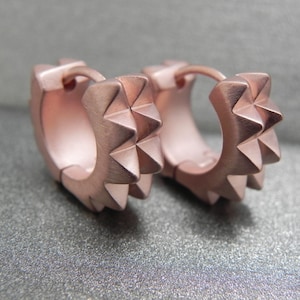 Doublet thorn hoop earrings, rose gold hoop earrings, mens earrings, spike huggie hoops, men's earrings, unique hoop earrings,  E154MR