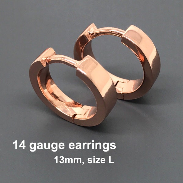 14g earrings, dragon fruit rose gold 14 gauge cartilage hoop earrings, large gauged hoop earrings, rose gold gauge earrings, E190SR 14G