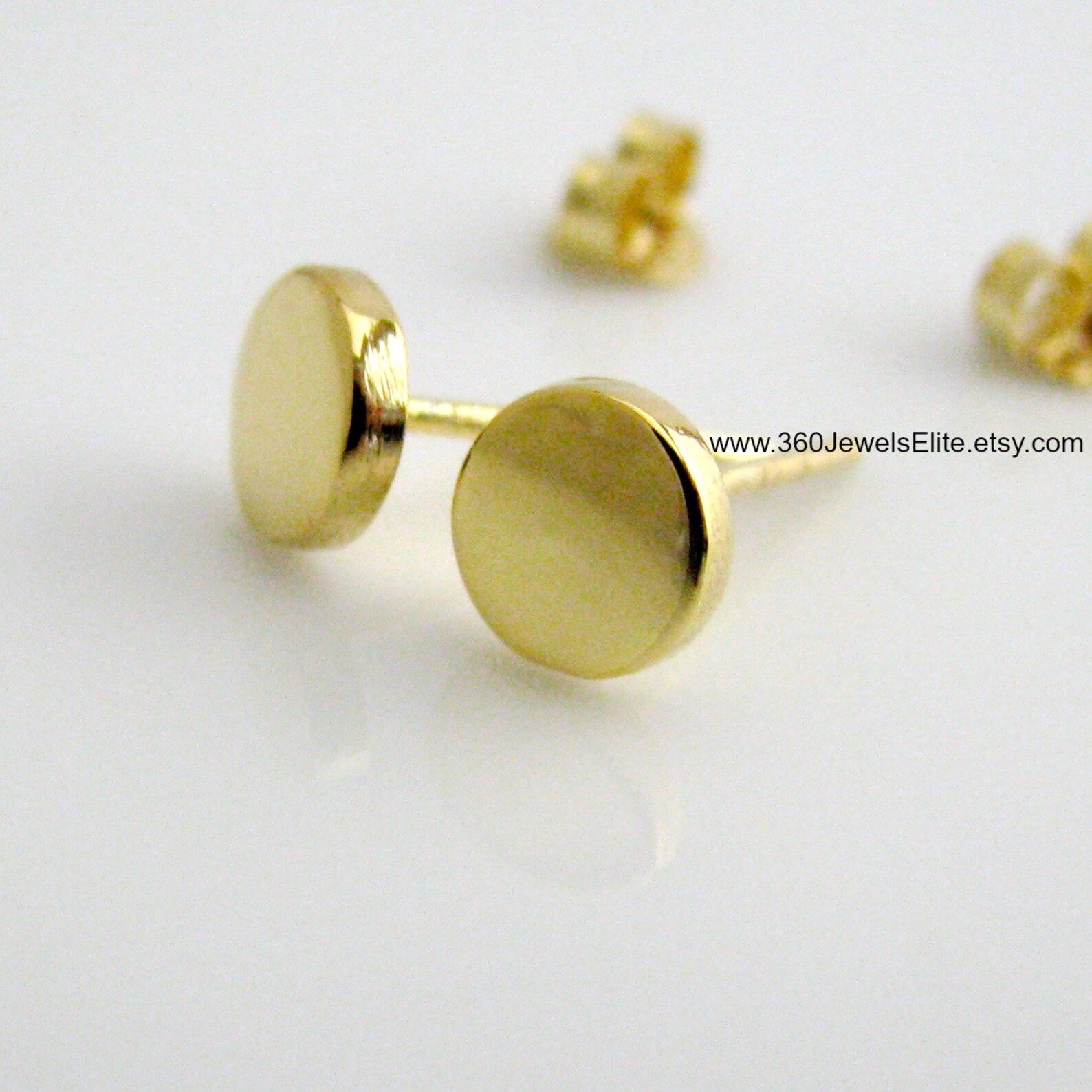 Polished 24K Gold Round Stud Earrings Plated Over 925 - Etsy