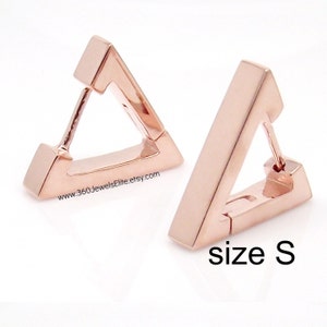 Rose Gold Plated Triangle Huggie Hoop Earrings - Over 925 Sterling Silver -  For Men or Women - Shiny Finish - Small Size (E234SR)