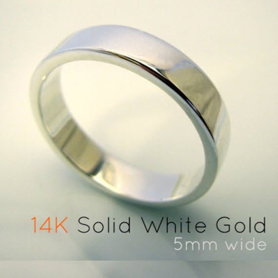 14K Solid White Gold 5mm Wedding Band For men and women