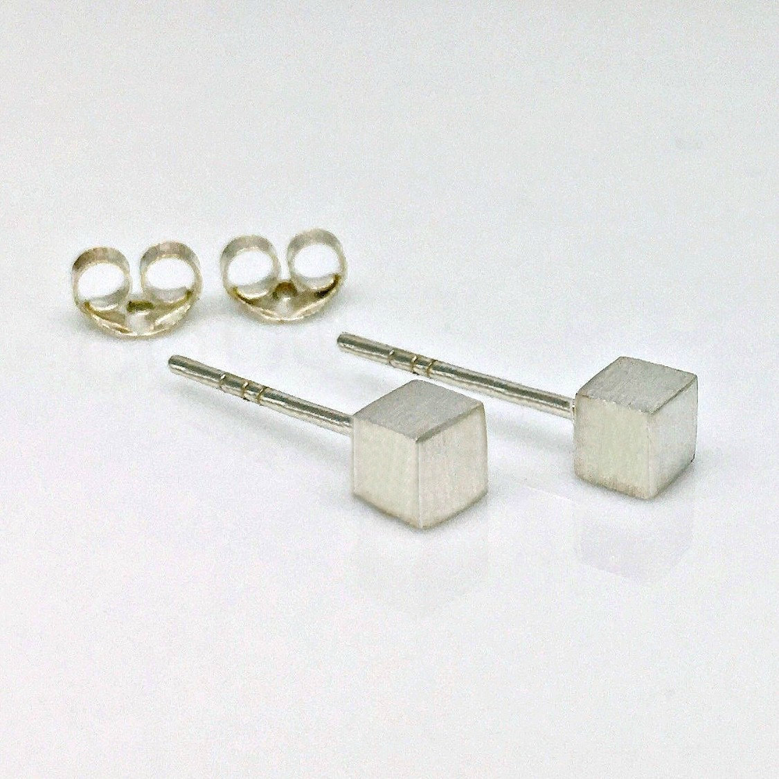 Rose Gold Dipped 925 Sterling Silver 4mm Square Cube Stud Earrings 