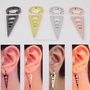 Men&#39;s hoop earring, 2-in-1 huggie hoop earring with triangle blade, geometric hoop earring, men&#39;s earring hoop, triangle hoop earring E140