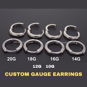 10G 12G 14G 16G 18G Men&#39;s Earrings - Custom Gauged Medium Hoop Earrings For Men - Huggie Hoops - 9mm Diameter Silver Hoop Earrings - E156SW