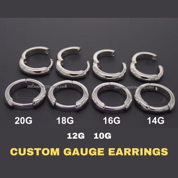 10G 12G 14G 16G 18G Men's Earrings - Custom Gauged Medium Hoop Earrings For Men - Huggie Hoops - 9mm Diameter Silver Hoop Earrings - E156SW