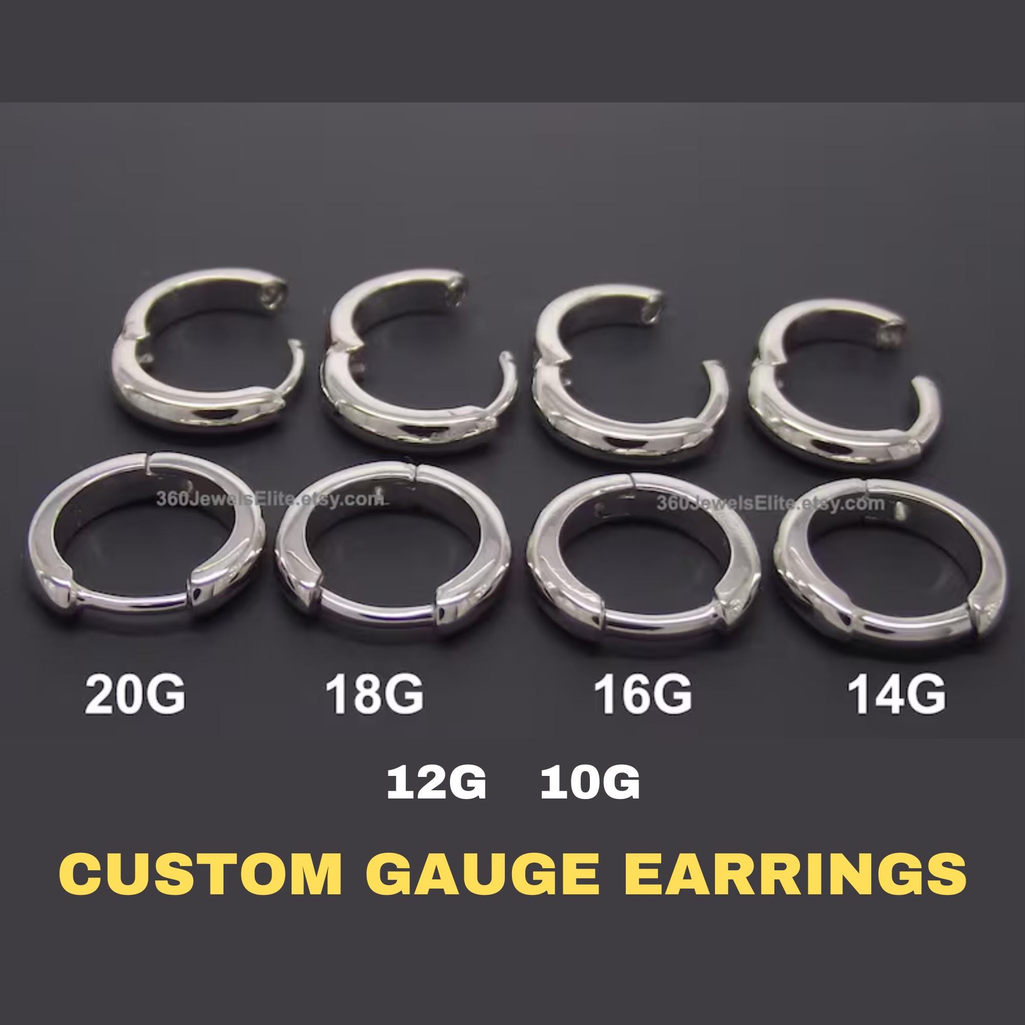 10G 12G 14G 16G 18G Men's Earrings - Custom Gauged Medium Hoop Earrings For Men - Huggie Hoops - 9mm Diameter Silver Hoop Earrings - E156SW