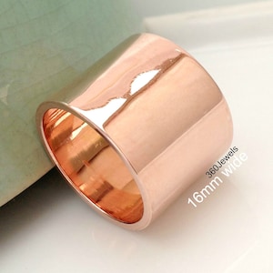 Daumenring - Extrabreites Ringband 16mm - Rosévergoldet über 925 Sterling Silber - dickes Band - breiter Schlauchring - Größe 8,75 - Größe R