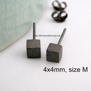 Coal mine black stud men&#39;s earrings, men&#39;s stud earrings, small black studs, cube earrings, square studs, cartilage earring, helix, 4mm 465F