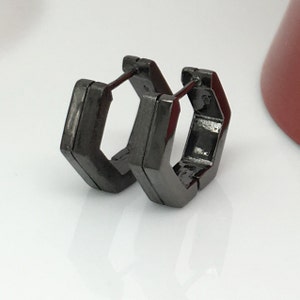 Industrial asphalt hoop earrings, mens earrings, everyday hoop earrings, unique hoop earrings, mens hoop earrings, hexagon hoops, E250BHH