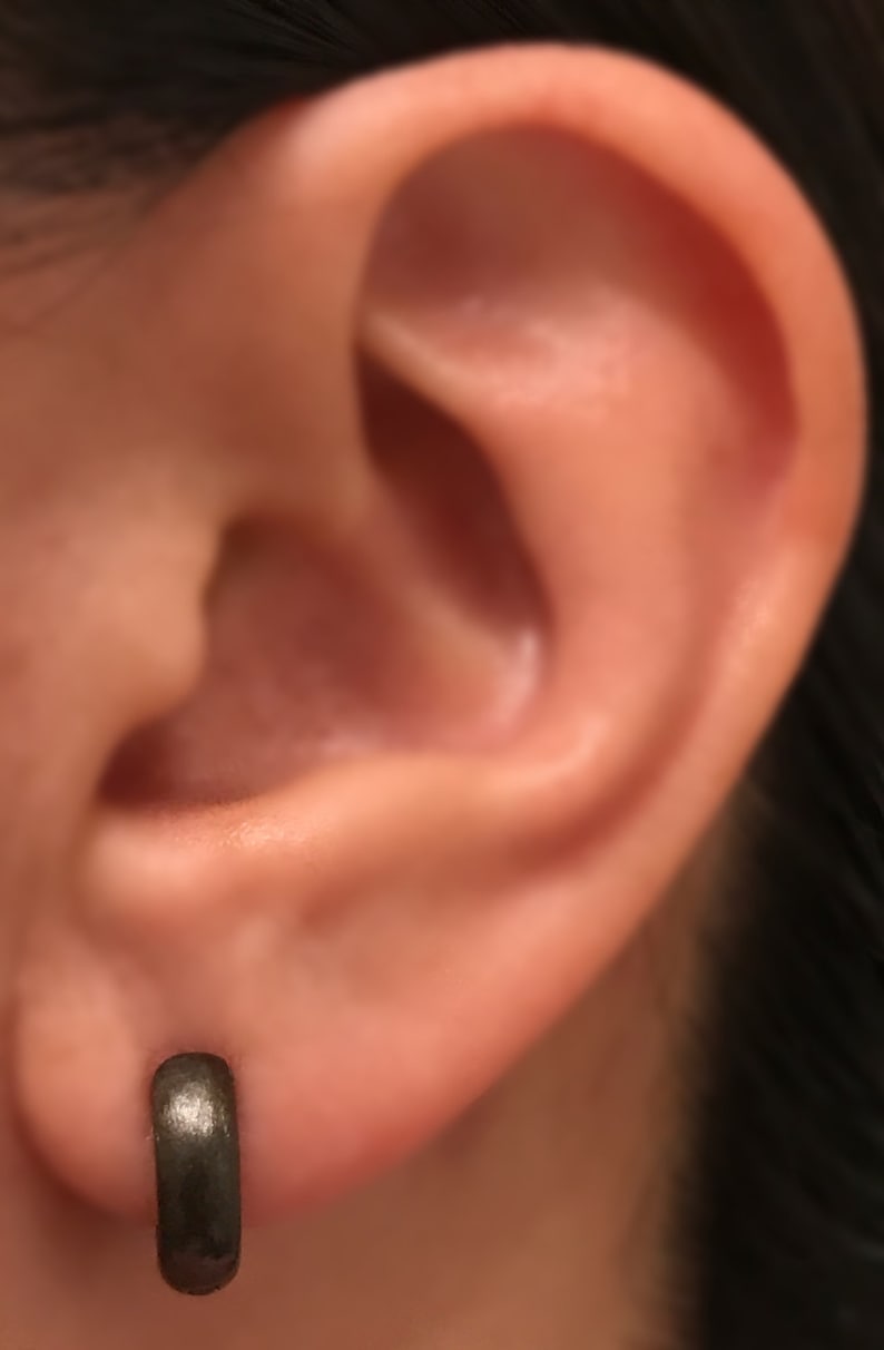 black night hawk huggie hoop earrings, fake gauge earrings, men's hoop earrings, tiny hoop earrings, cartilage hoop earrings, E115MB Small image 2