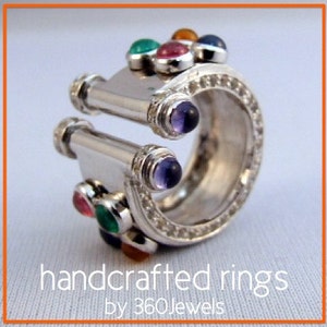 Emerald Ruby Blue Sapphire Cabachon Ring - Multi Gemstone Ring - Large Statement Ring - Personalized Cocktail Ring - Custom Birthstone Ring