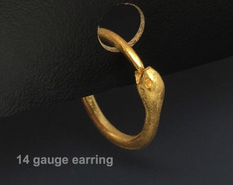 Gauged ouroboros gold hoop earrings, ouroboros earrings, dragon hoops, snake eating tail, snake hoop earrings,  serpent hoops, E195Y Gauged