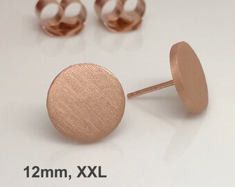 Rose gold disc stud earrings, extra large matte rose stud earring, mens stud earrings, fake plug, fake gauge earring, nail it down, 420 12MR