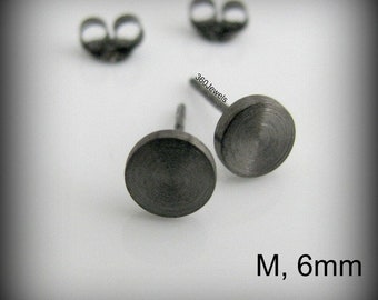 Pendientes rústicos mate negro de 6 mm para hombre, pendientes para hombre, pendientes masculinos de calibre falso, disco redondo con clavos, pendientes para chicos, mediano 420 6 MB