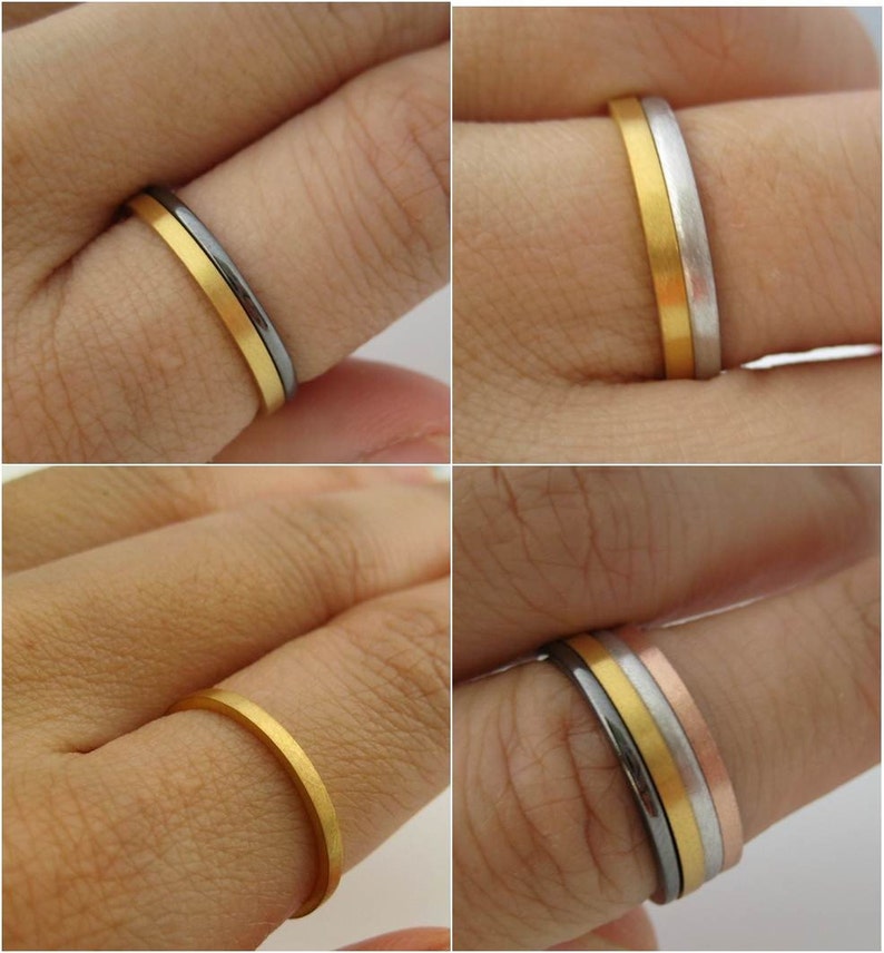 Brushed Promotion Solid Yellow Gold Ring Flat Square Spacer Stackable 1.5mm Tiny Skinny Wedding Band Wedding Anniversary Promise