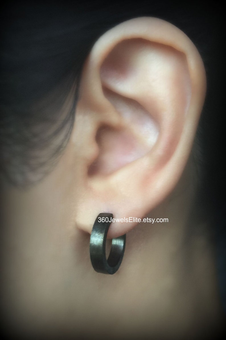 XL Black Hoop Earrings For Men Guys Earrings Men's Etsy