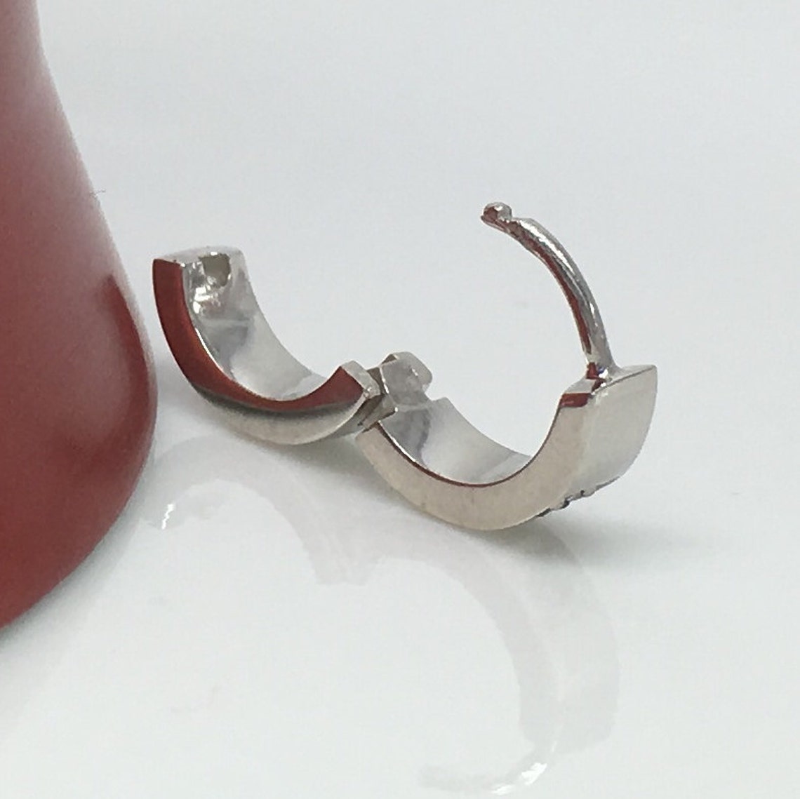 Men's Hoop Earring Black Sapphire Over White Gold Hoop Etsy