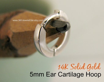 Cartilage hoop earring in 14K gold - cartilage earring - helix hoop - tragus earring - helix earring - white gold - ear cuff -  5mm E007SW