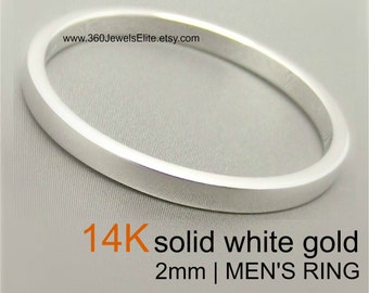 Thin wedding ring, sleek permafrost gold wedding band, men's wedding ring, 14K solid white gold ring, men's gold ring, 2mm men's ring