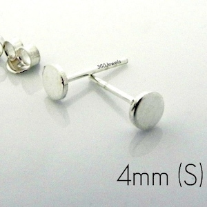 925 Sterling Silver Post Stud Earrings - Mens Womens - Cartilage Helix Tragus - Custom Gauge - Nail it Down Round Disc (420 4SN) 4mm Small