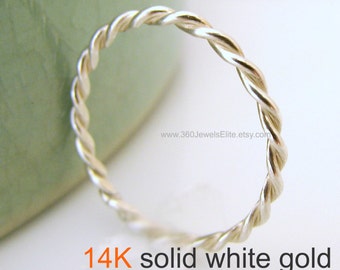 Thin gold ring, twisted rope ring, white gold wedding band, promise ring, unique wedding band, spacer ring, ring gaurd
