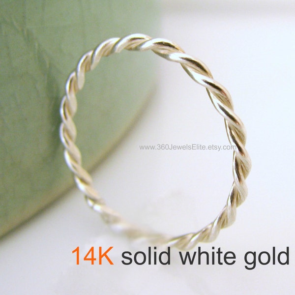 Thin gold ring, twisted rope ring, white gold wedding band, promise ring, unique wedding band, spacer ring, ring gaurd