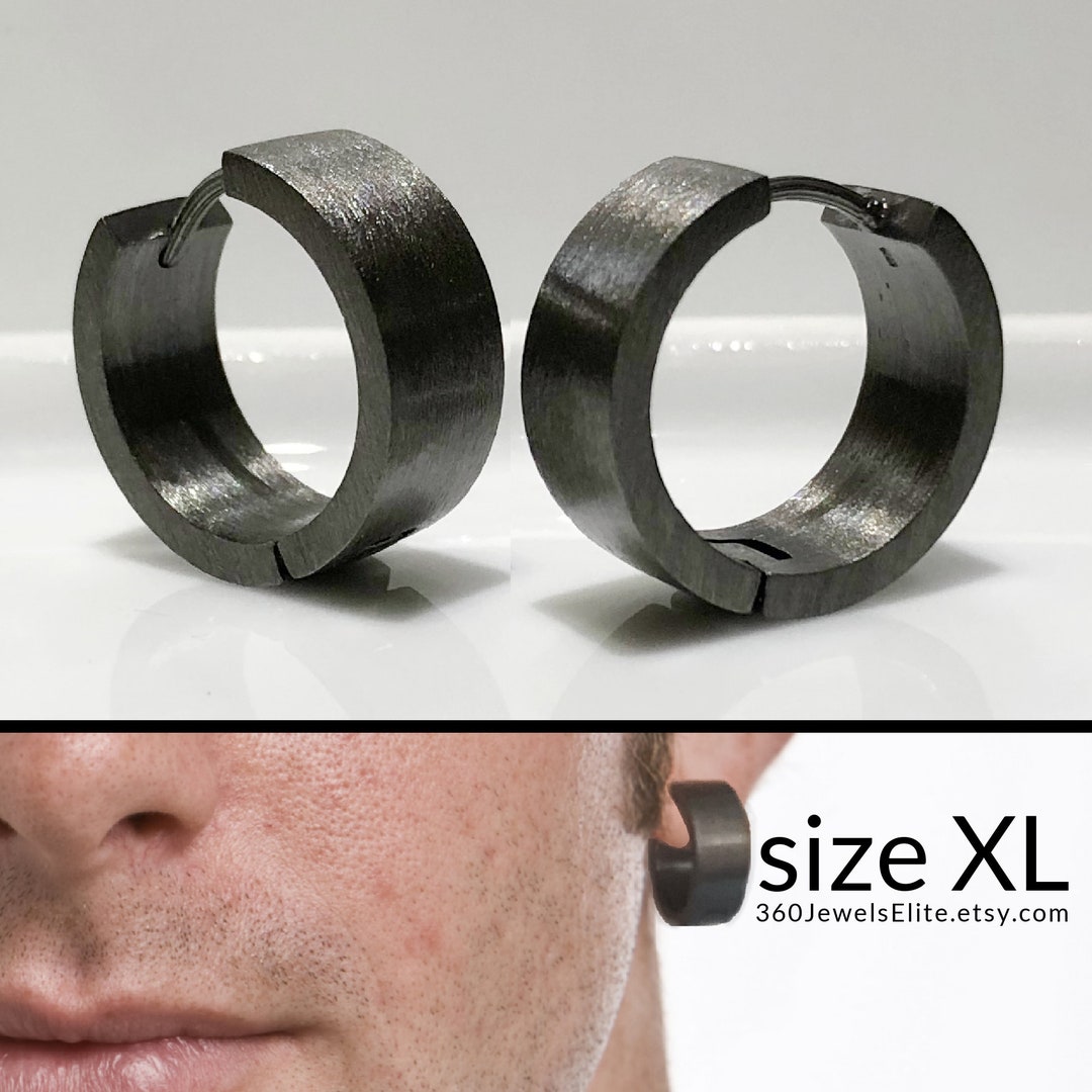 Thick and Big Black Hoop Earrings for Men, Earrings for Guys, Men's