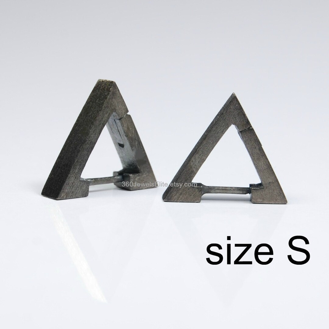 Men's Hoop Earrings, Brushed Gunmetal Tar Triangle Hoop