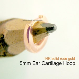 Forevermore cartilage hoop earring, 14K solid rose gold cartilage earring, cartilage earring, helix hoop, tiny gold hoops,   E007SR