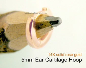 Forevermore cartilage hoop earring, 14K solid rose gold cartilage earring, cartilage earring, helix hoop, tiny gold hoops,   E007SR